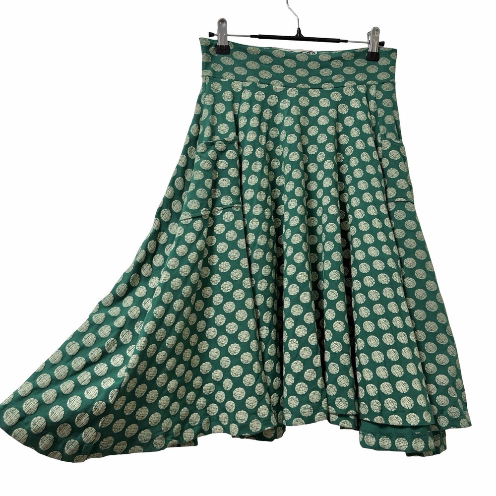 Effie's Heart Womens Polka Dot Circle Skater Midi Skirt Size S Kelly Green Retro